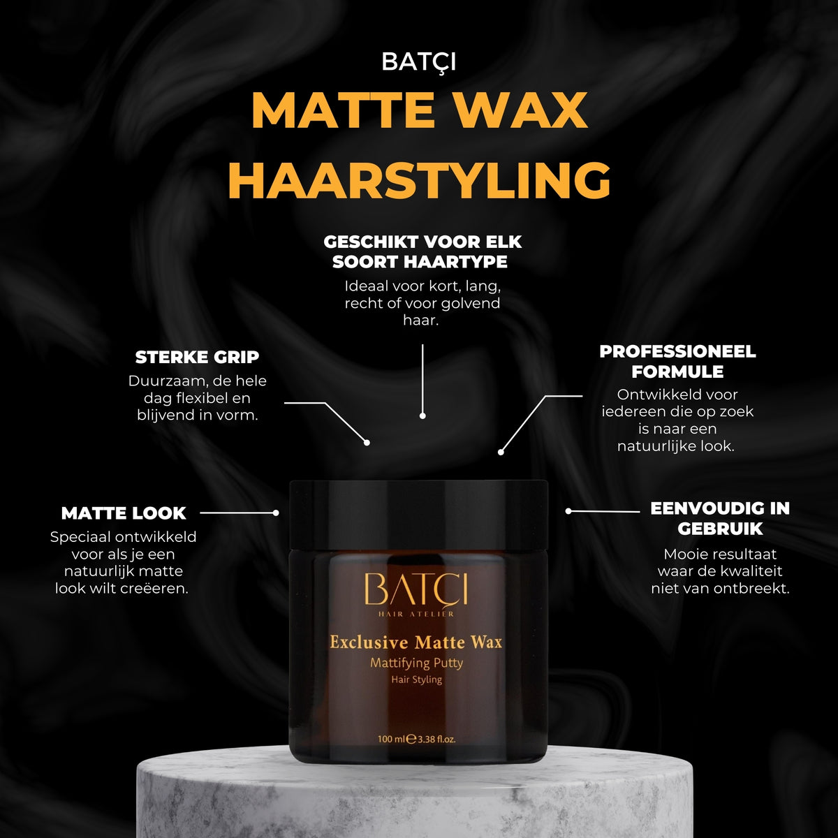 Matte hair wax features: strong grip, matte look, all hair types