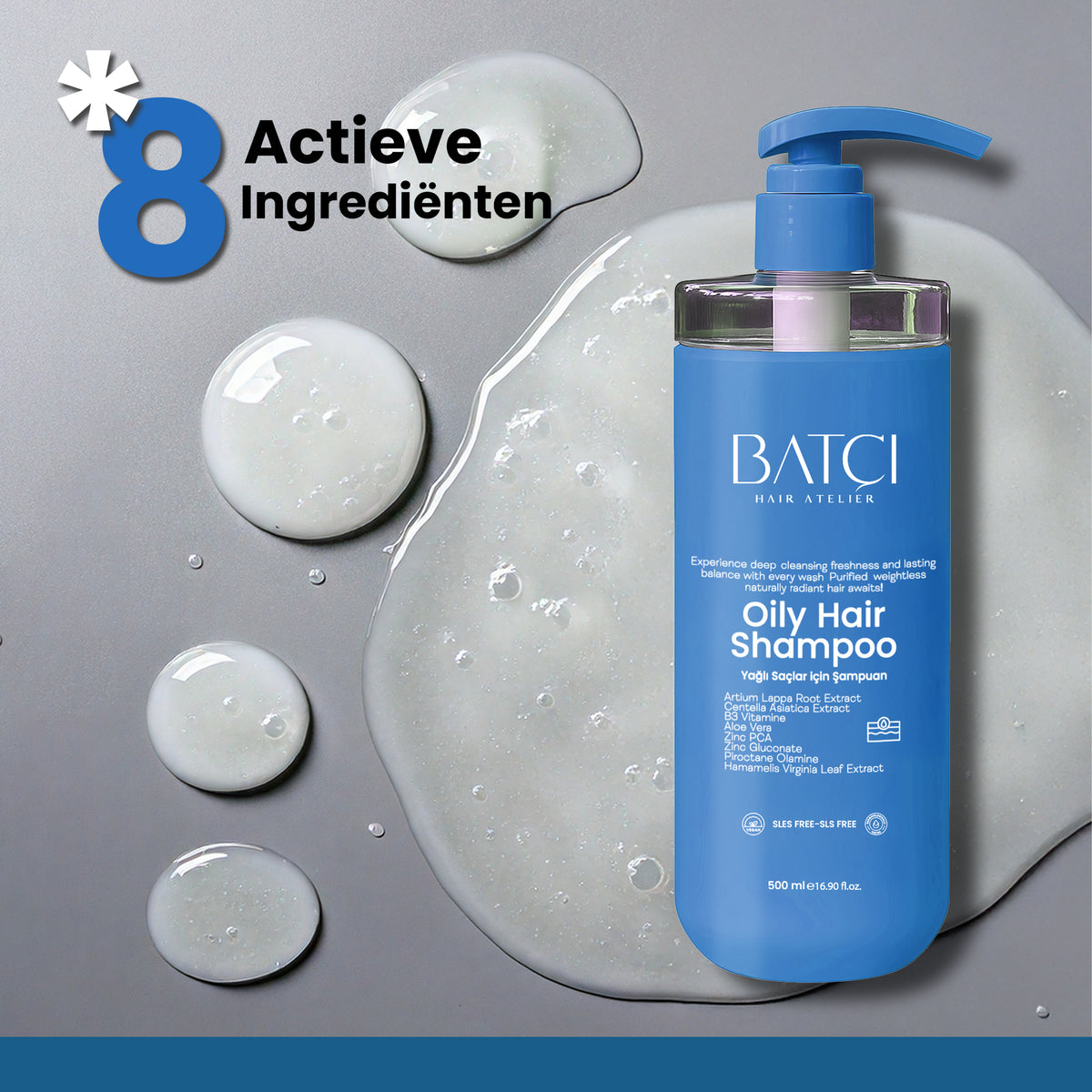 Oily hair shampoo with 8 active ingredients