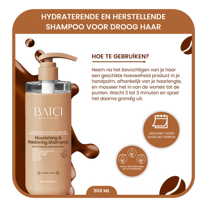 BATCI® Coffee Extract Nourishing Repairing Shampoo For Dry and Damaged Hair 500 ML